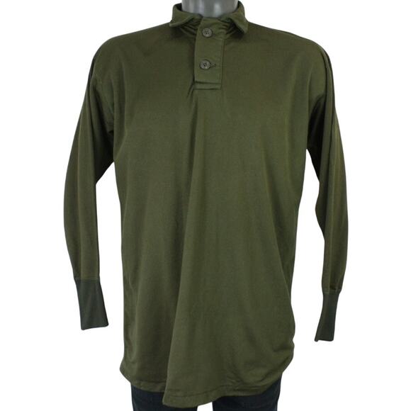 Vintage 80s Military Issue Green Heat Retentive Sleeping Polo Shirt Mens M - Picture 1 of 4